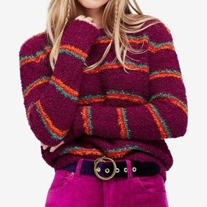 NEW Free People Best Day Ever Retro Green Stripe Alpaca Blend Crewneck Sweater